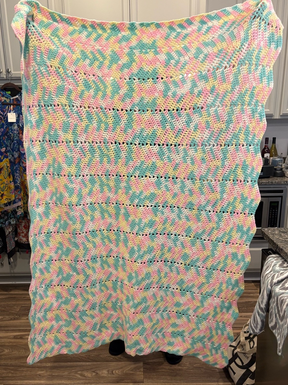 Pastel Multicolor Crochet Throw Blanket - Soft Acrylic - Picture 1 of 2